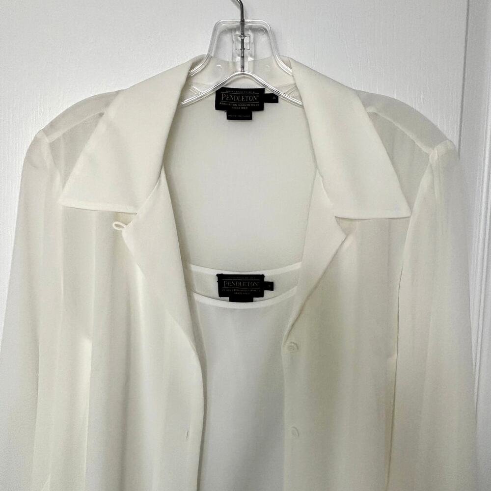 Pendleton Wms 8 Ls Sheer Cream Button Up Blouse &… - image 6